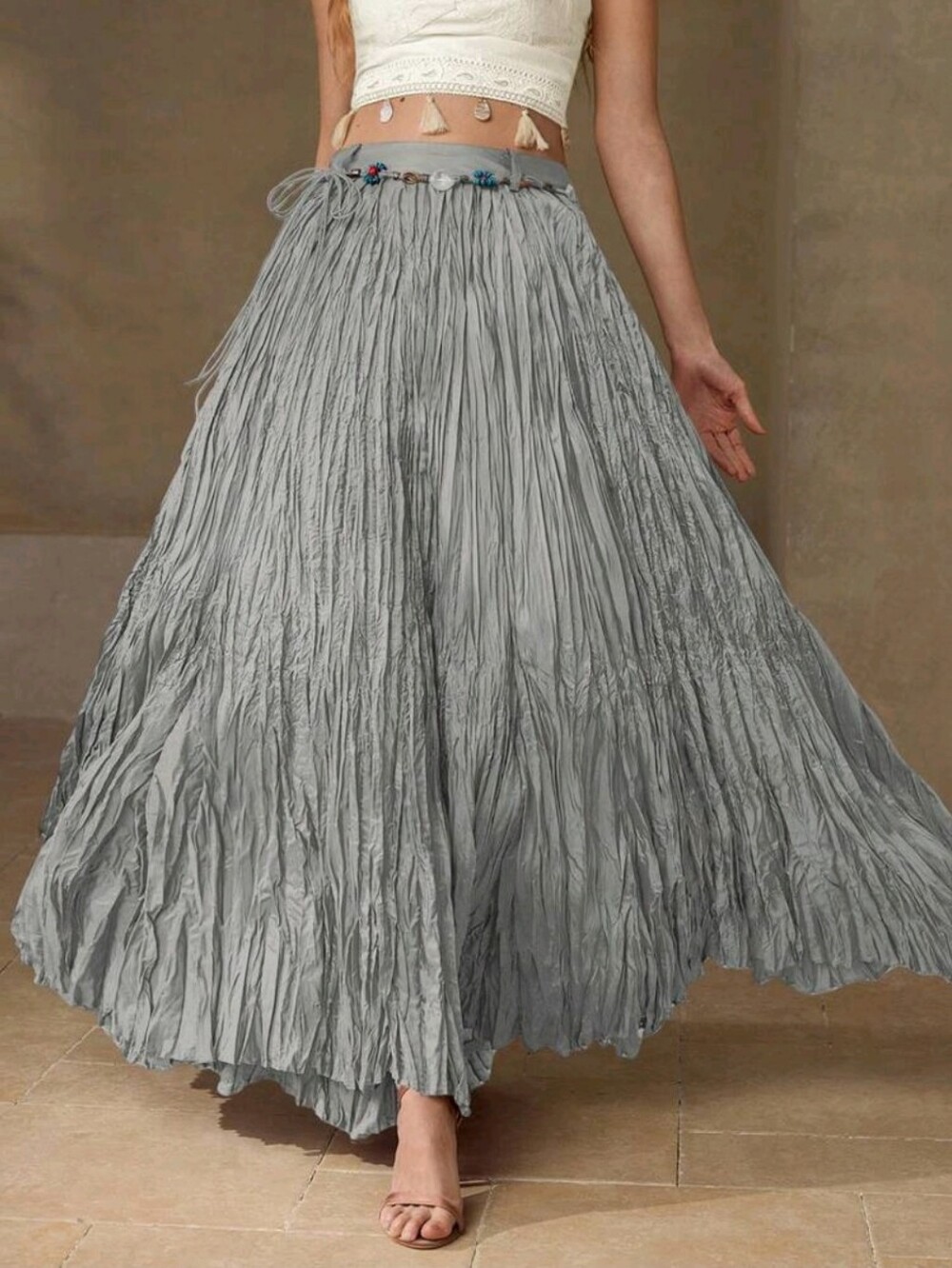 NEW Womens Premium Textured Elastic Waist Skirt